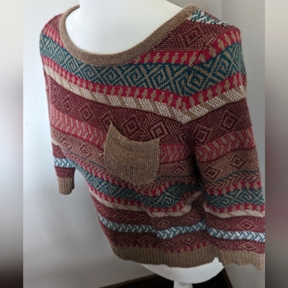 Design History Sweater Small Multicolored Bohemian Wool Blend Pullover Pocket - Picture 3 of 9